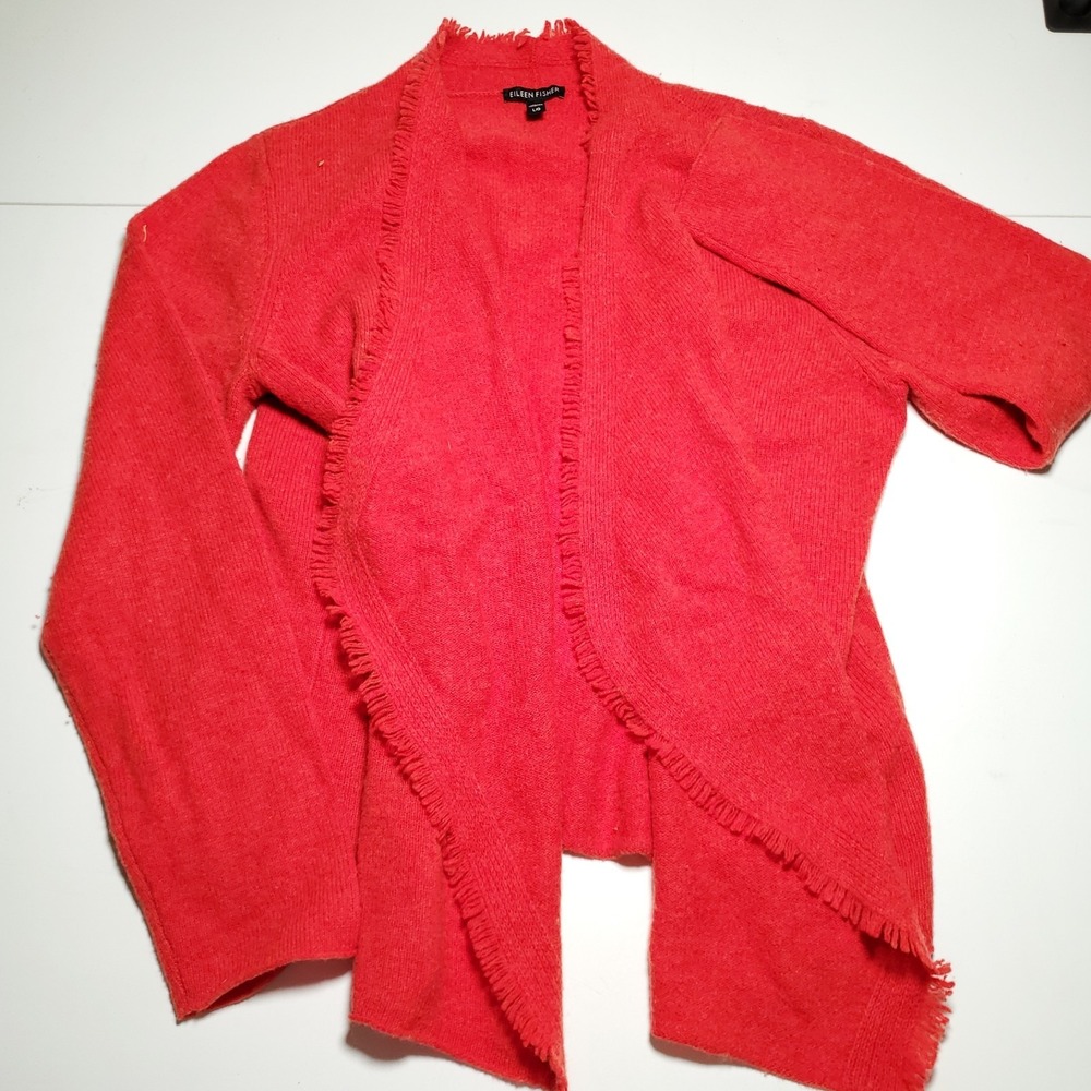 Eileen Fisher Womens Large 100% Wool Open Waterfall Cardigan